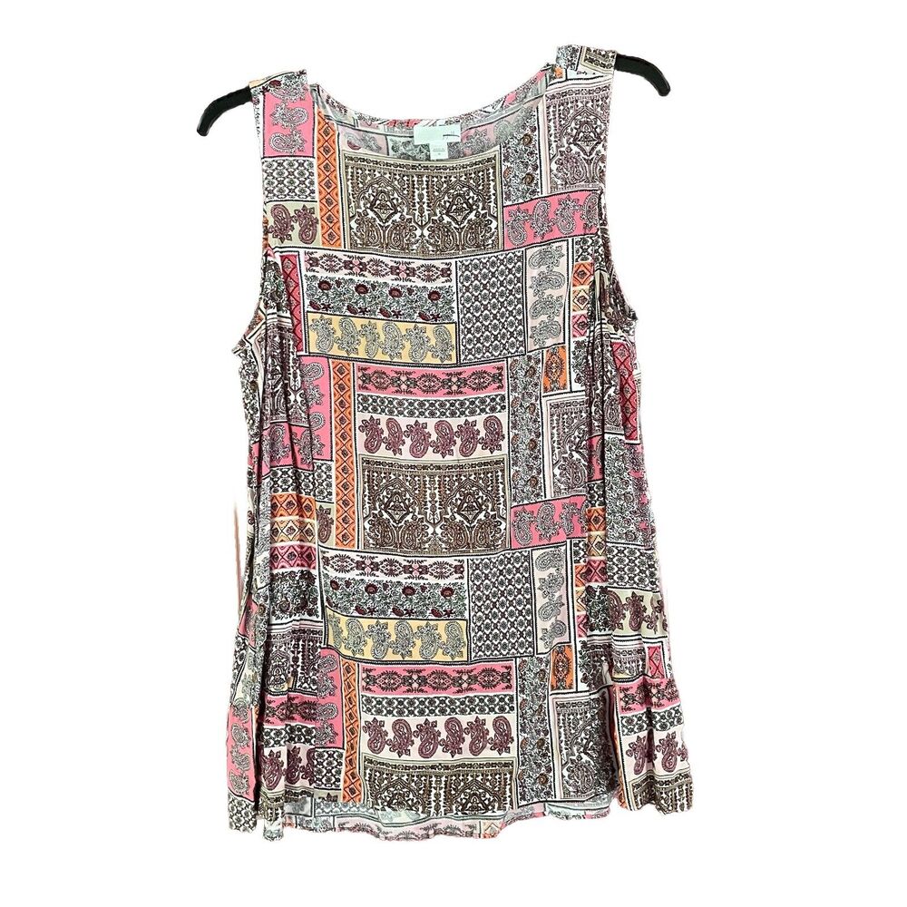 J Jill Top Tank Paisley Pink Orange Sleeveless Sz Medium Mixed Media Lightweight